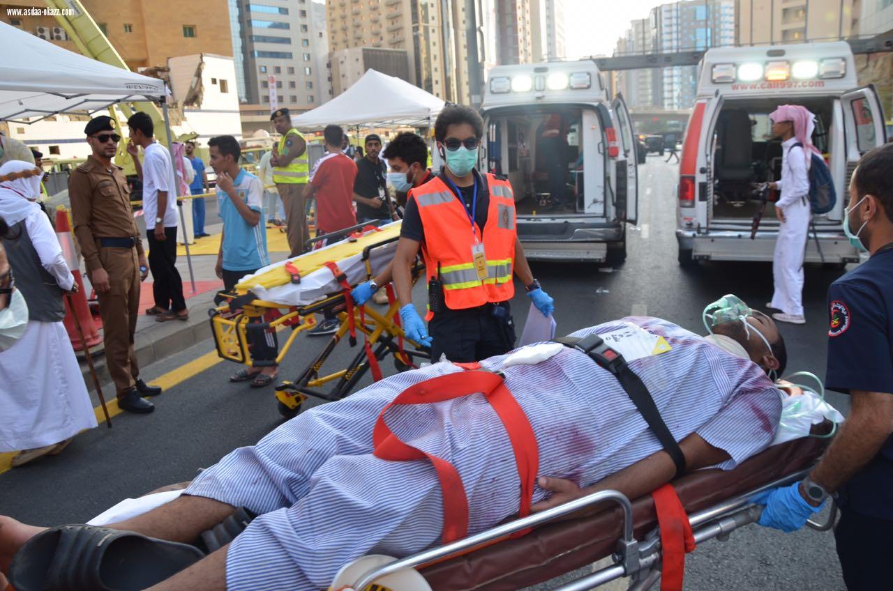 فرق الهلال الأحمر  تشارك في تدريب فرضي على حريق وانهيار مبنى في العاصمة المقدسة