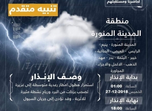 مدني المدينة المنورة يدعو لتوخي الحذر بسبب التقلبات الجوية
